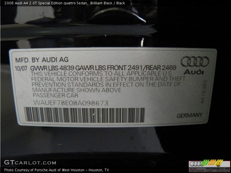 Brilliant Black / Black 2008 Audi A4 2.0T Special Edition quattro Sedan