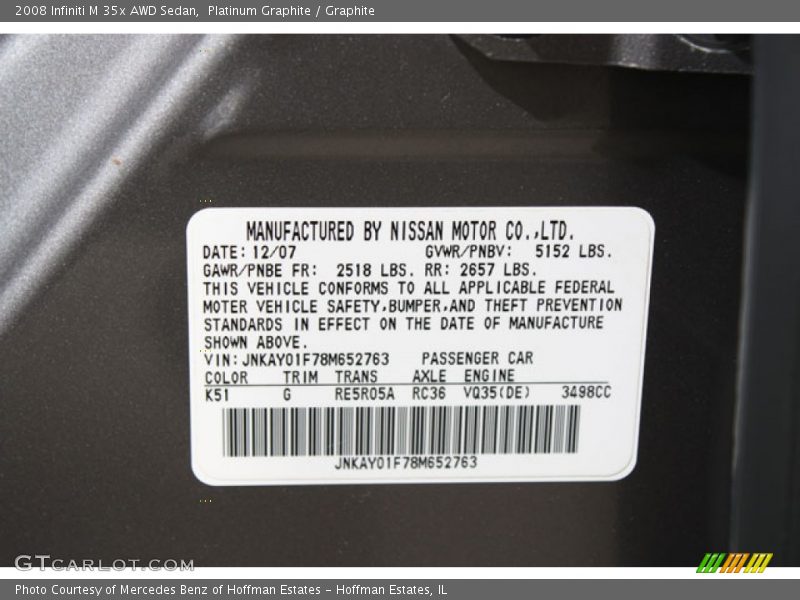 Platinum Graphite / Graphite 2008 Infiniti M 35x AWD Sedan