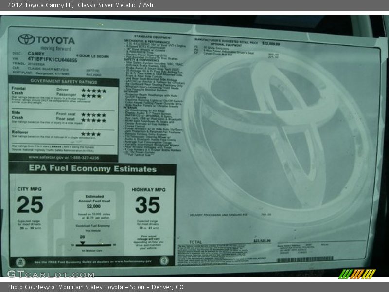 Classic Silver Metallic / Ash 2012 Toyota Camry LE