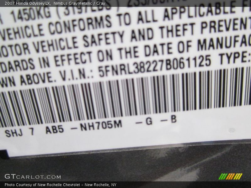 Nimbus Gray Metallic / Gray 2007 Honda Odyssey LX