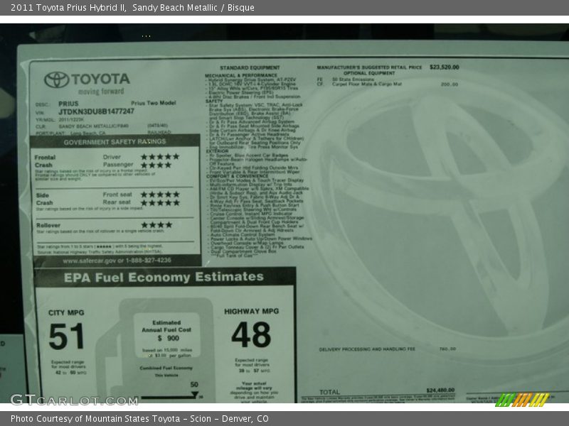 Sandy Beach Metallic / Bisque 2011 Toyota Prius Hybrid II