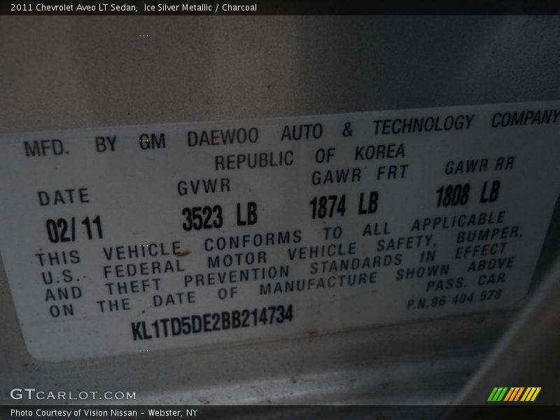 Ice Silver Metallic / Charcoal 2011 Chevrolet Aveo LT Sedan