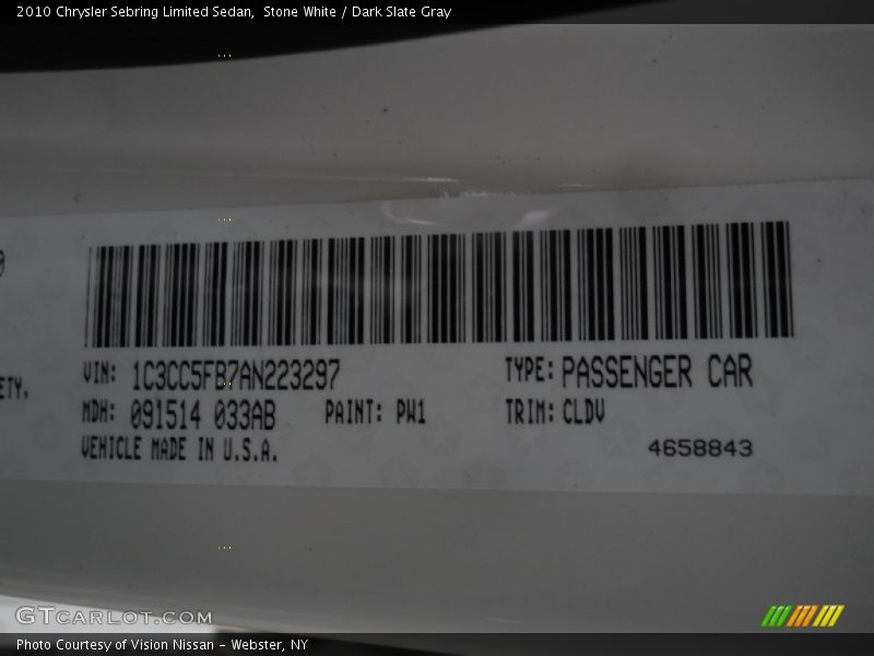 Stone White / Dark Slate Gray 2010 Chrysler Sebring Limited Sedan