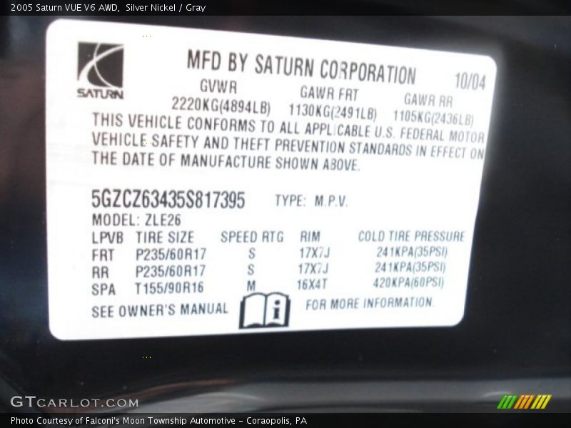 Silver Nickel / Gray 2005 Saturn VUE V6 AWD