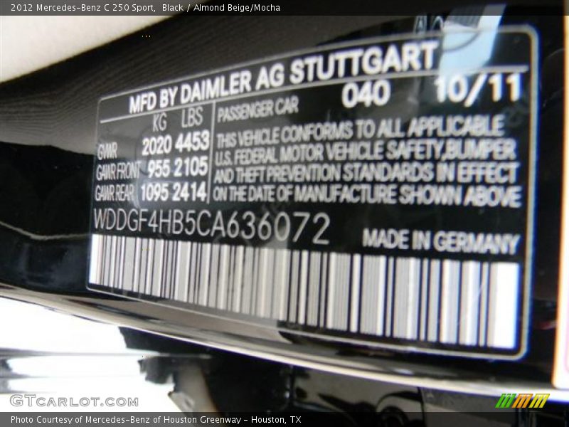 Black / Almond Beige/Mocha 2012 Mercedes-Benz C 250 Sport