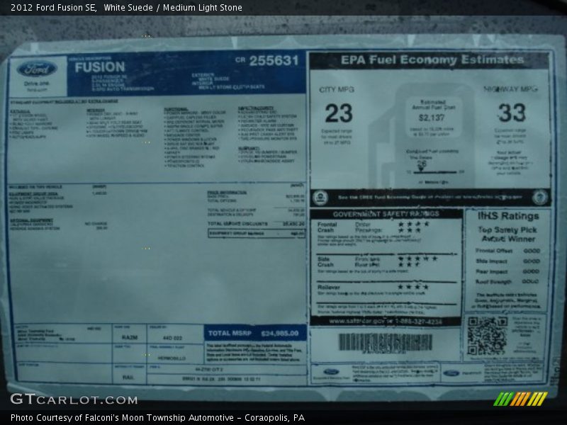 White Suede / Medium Light Stone 2012 Ford Fusion SE