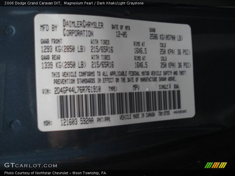 Magnesium Pearl / Dark Khaki/Light Graystone 2006 Dodge Grand Caravan SXT