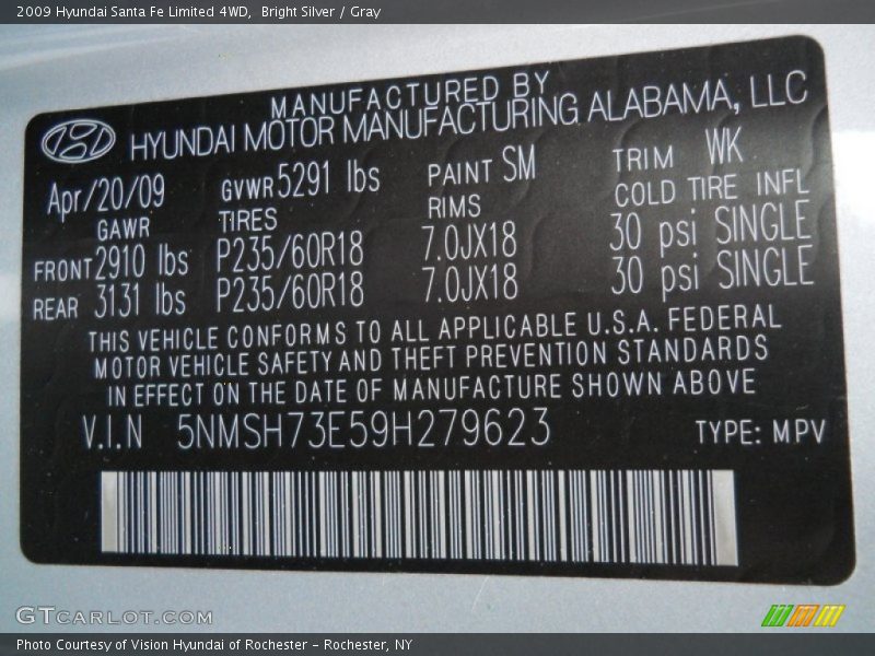 Bright Silver / Gray 2009 Hyundai Santa Fe Limited 4WD