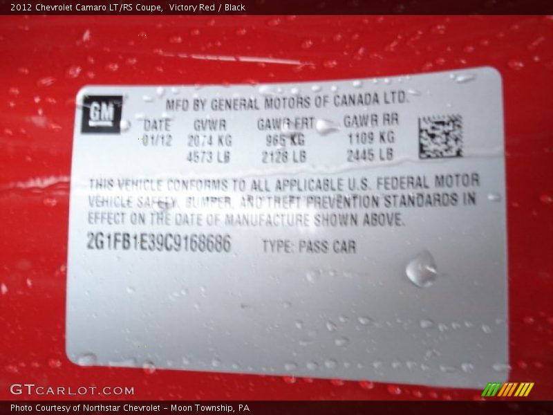 Victory Red / Black 2012 Chevrolet Camaro LT/RS Coupe
