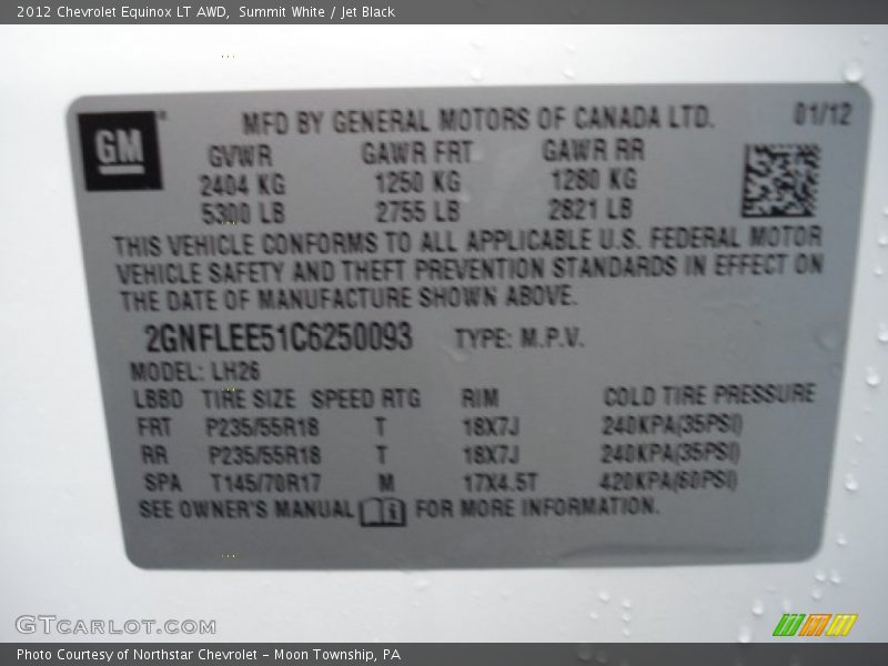 Summit White / Jet Black 2012 Chevrolet Equinox LT AWD