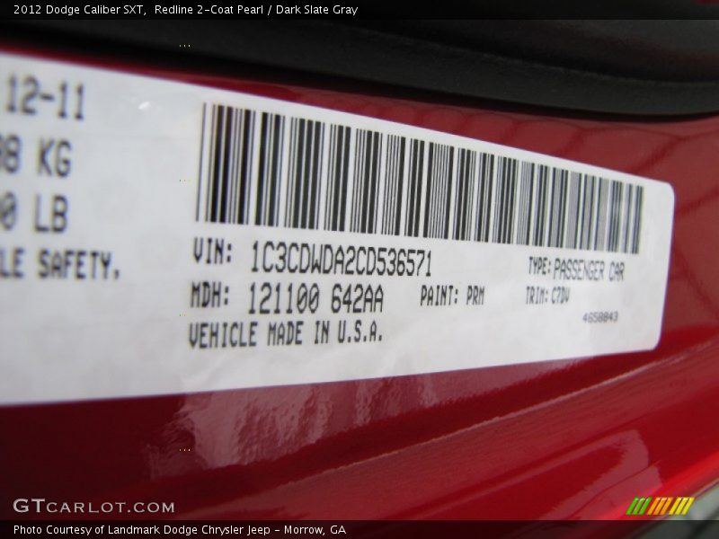 Redline 2-Coat Pearl / Dark Slate Gray 2012 Dodge Caliber SXT