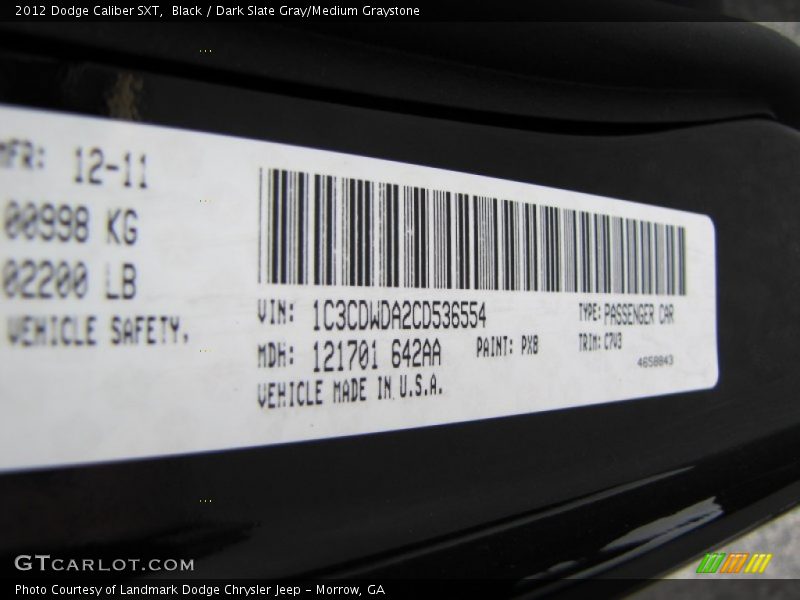 Black / Dark Slate Gray/Medium Graystone 2012 Dodge Caliber SXT