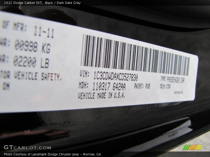 Black / Dark Slate Gray 2012 Dodge Caliber SXT