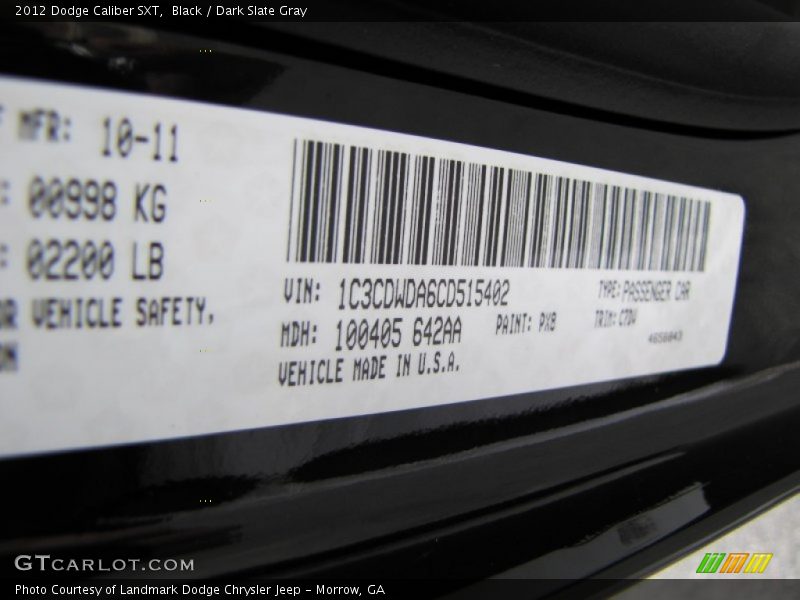Black / Dark Slate Gray 2012 Dodge Caliber SXT