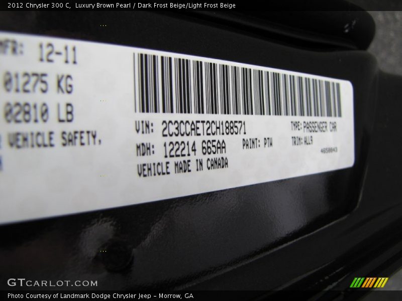 2012 300 C Luxury Brown Pearl Color Code PTW