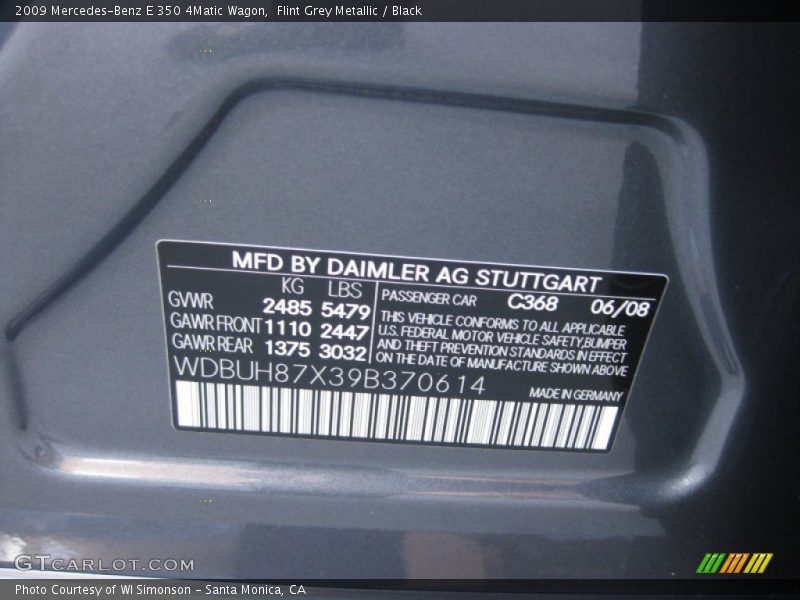 2009 E 350 4Matic Wagon Flint Grey Metallic Color Code 368