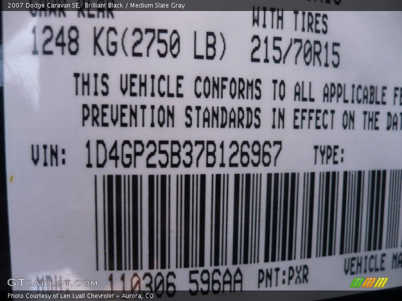 Brilliant Black / Medium Slate Gray 2007 Dodge Caravan SE