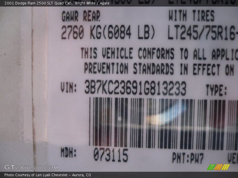 Bright White / Agate 2001 Dodge Ram 2500 SLT Quad Cab