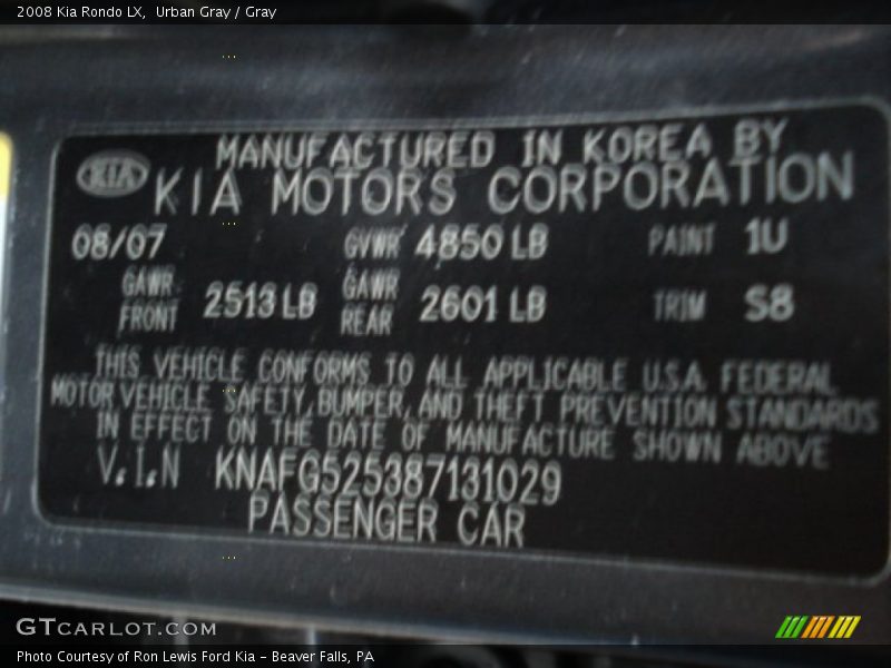 Urban Gray / Gray 2008 Kia Rondo LX