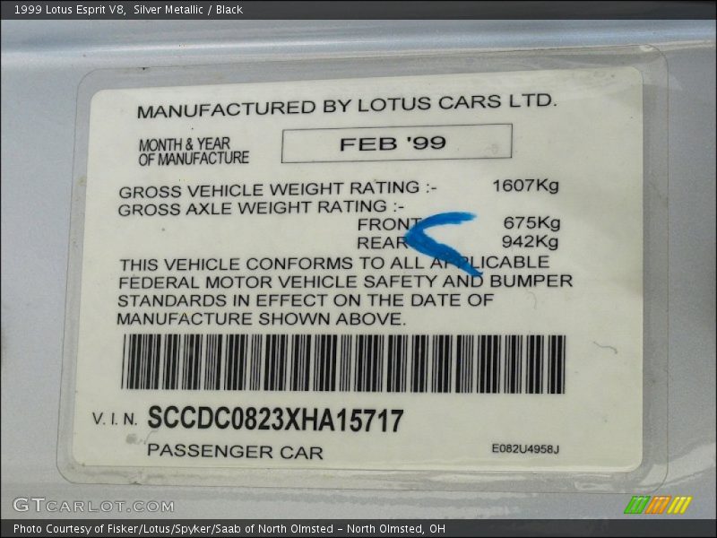 Silver Metallic / Black 1999 Lotus Esprit V8