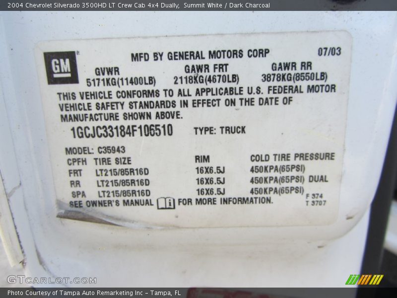 Summit White / Dark Charcoal 2004 Chevrolet Silverado 3500HD LT Crew Cab 4x4 Dually