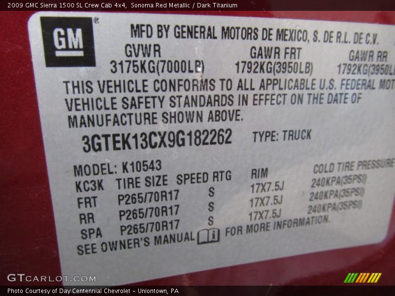 Sonoma Red Metallic / Dark Titanium 2009 GMC Sierra 1500 SL Crew Cab 4x4