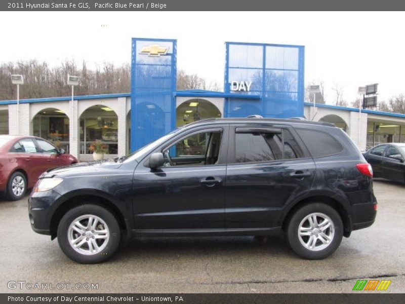 Pacific Blue Pearl / Beige 2011 Hyundai Santa Fe GLS