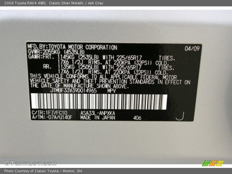 Classic Silver Metallic / Ash Gray 2009 Toyota RAV4 4WD