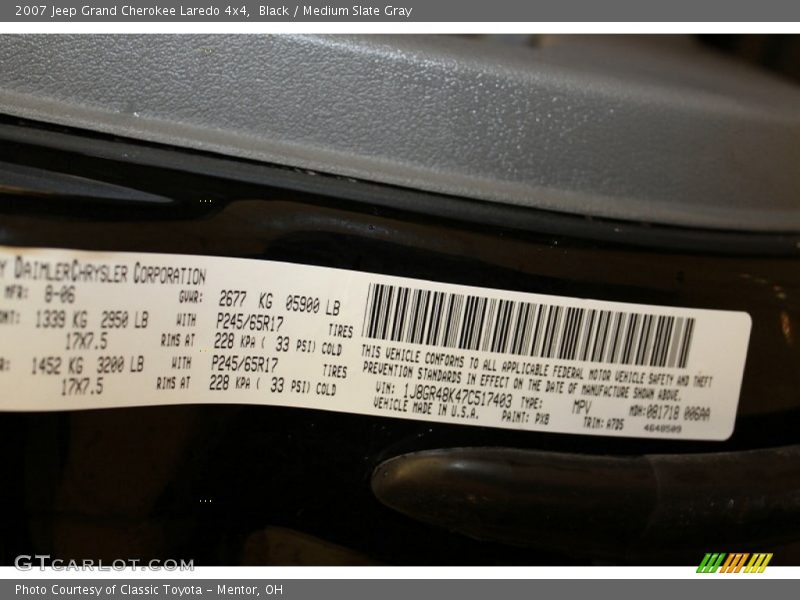 Black / Medium Slate Gray 2007 Jeep Grand Cherokee Laredo 4x4