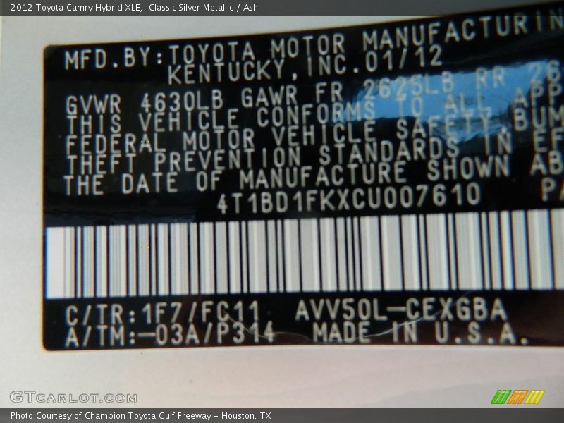 Classic Silver Metallic / Ash 2012 Toyota Camry Hybrid XLE