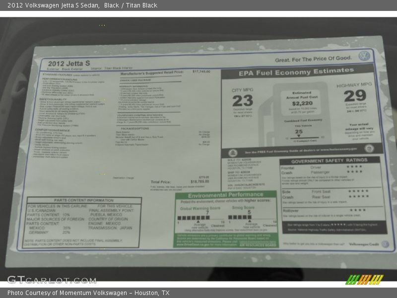 Black / Titan Black 2012 Volkswagen Jetta S Sedan