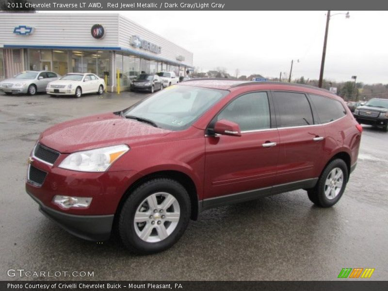 Red Jewel Metallic / Dark Gray/Light Gray 2011 Chevrolet Traverse LT AWD