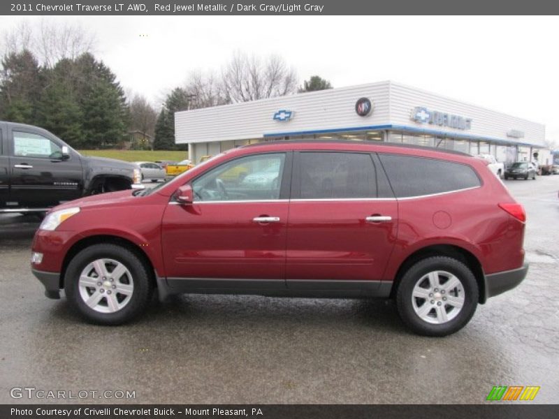 Red Jewel Metallic / Dark Gray/Light Gray 2011 Chevrolet Traverse LT AWD