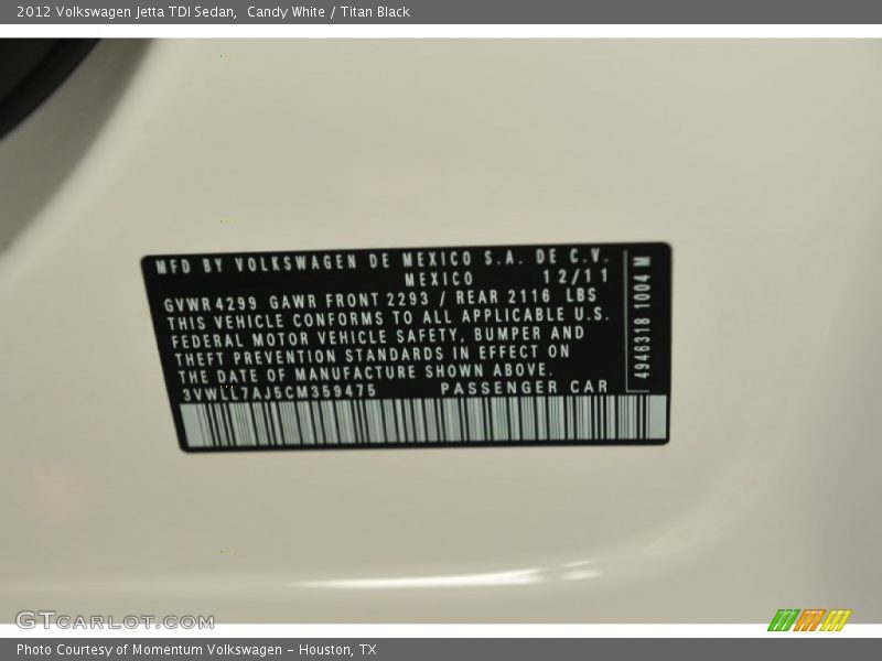 Candy White / Titan Black 2012 Volkswagen Jetta TDI Sedan