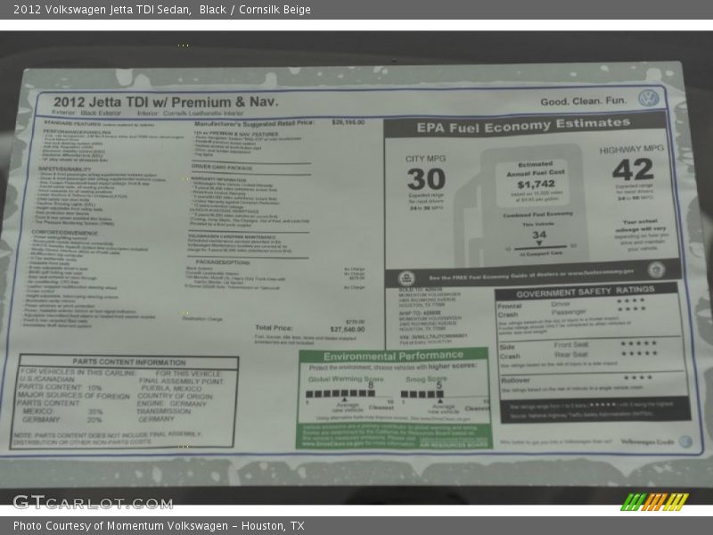 Black / Cornsilk Beige 2012 Volkswagen Jetta TDI Sedan