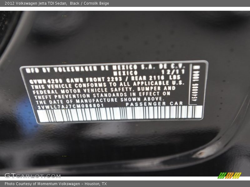 Black / Cornsilk Beige 2012 Volkswagen Jetta TDI Sedan