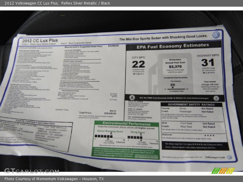  2012 CC Lux Plus Window Sticker