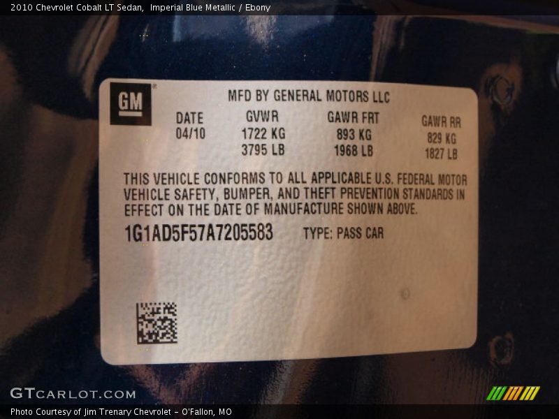 Imperial Blue Metallic / Ebony 2010 Chevrolet Cobalt LT Sedan