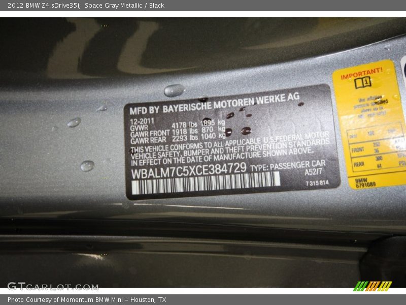 Space Gray Metallic / Black 2012 BMW Z4 sDrive35i