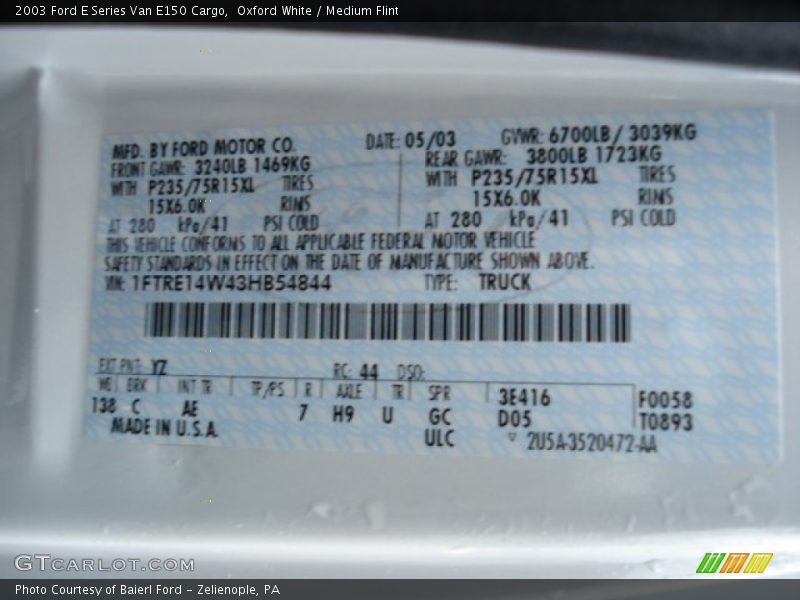 Oxford White / Medium Flint 2003 Ford E Series Van E150 Cargo
