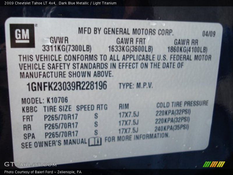 Dark Blue Metallic / Light Titanium 2009 Chevrolet Tahoe LT 4x4