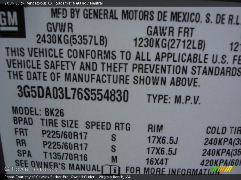 Sagemist Metallic / Neutral 2006 Buick Rendezvous CX