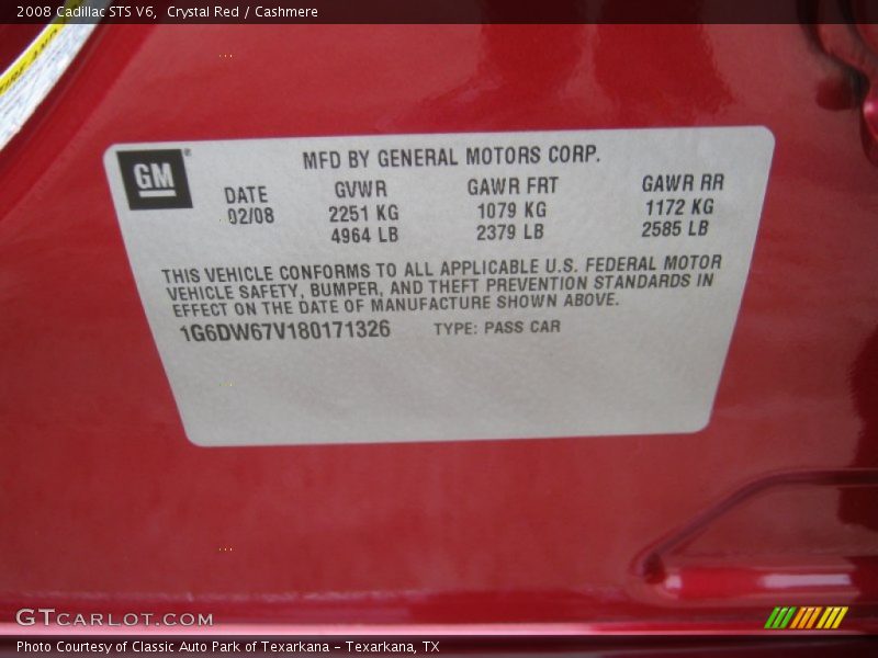 Crystal Red / Cashmere 2008 Cadillac STS V6