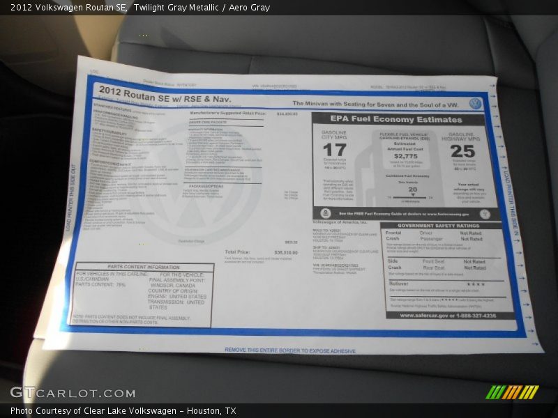 Twilight Gray Metallic / Aero Gray 2012 Volkswagen Routan SE