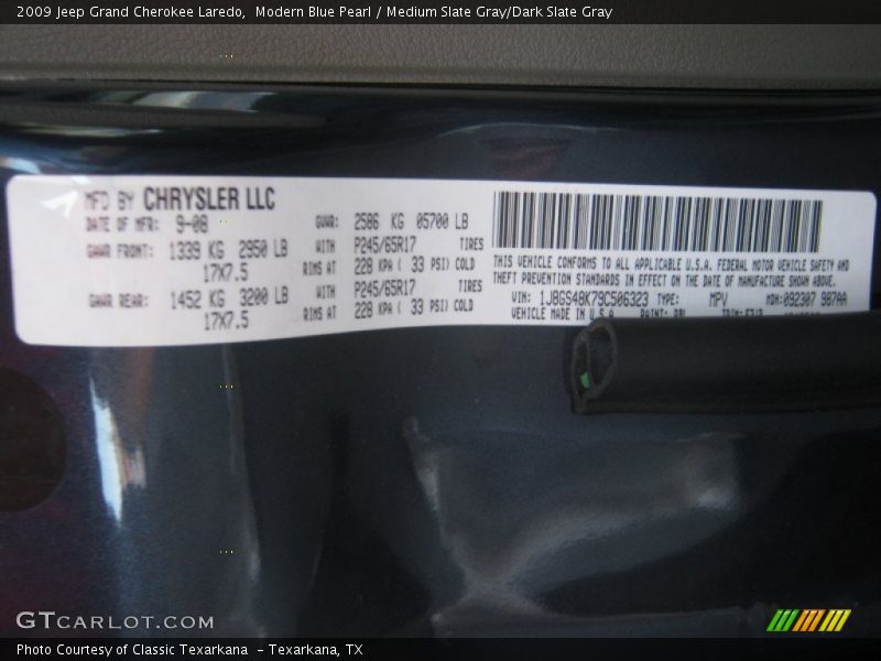 Modern Blue Pearl / Medium Slate Gray/Dark Slate Gray 2009 Jeep Grand Cherokee Laredo