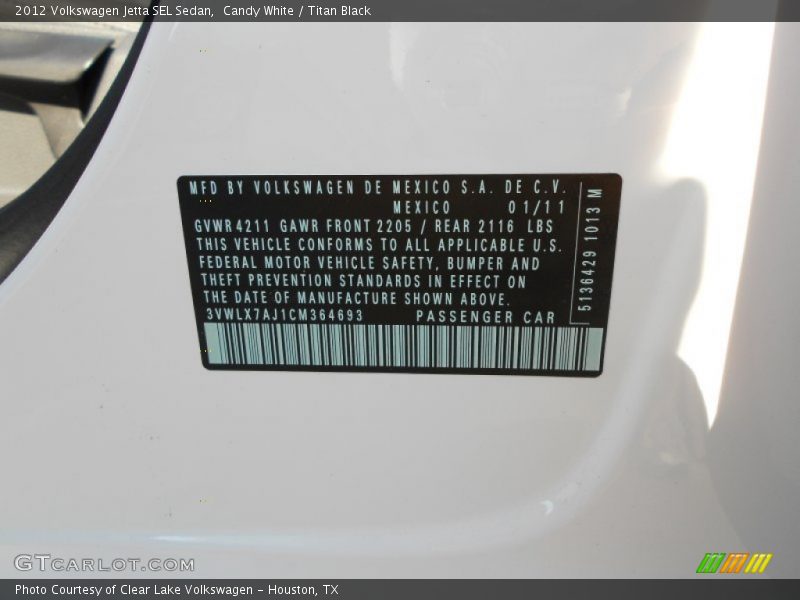 Candy White / Titan Black 2012 Volkswagen Jetta SEL Sedan