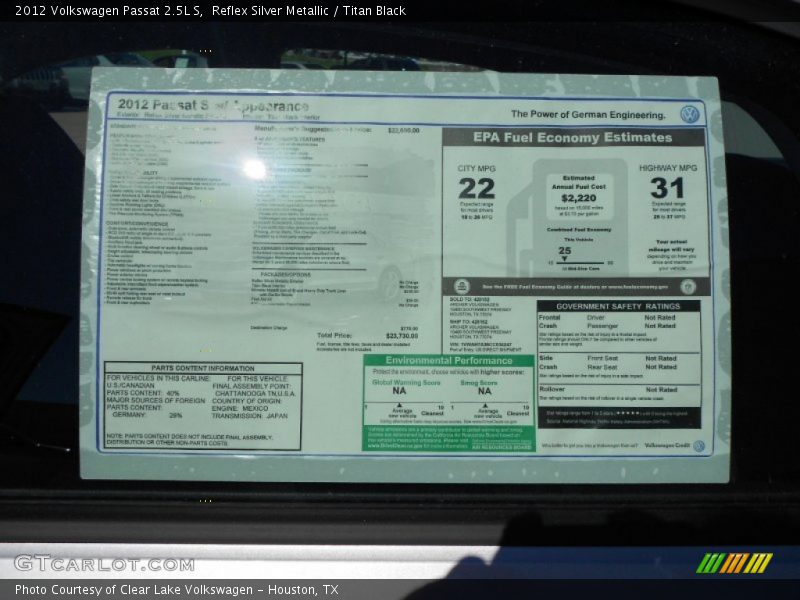 Reflex Silver Metallic / Titan Black 2012 Volkswagen Passat 2.5L S