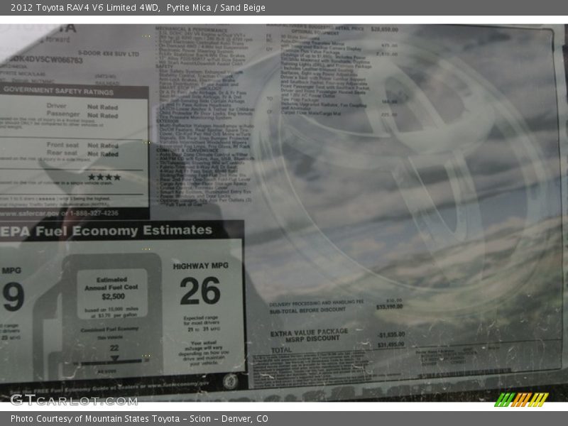  2012 RAV4 V6 Limited 4WD Window Sticker