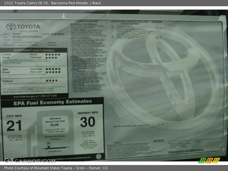 Barcelona Red Metallic / Black 2012 Toyota Camry SE V6