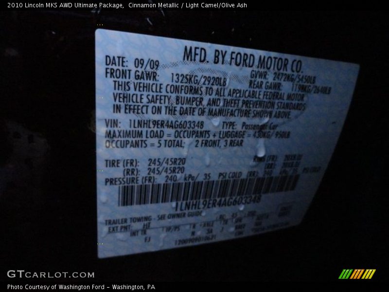 Cinnamon Metallic / Light Camel/Olive Ash 2010 Lincoln MKS AWD Ultimate Package